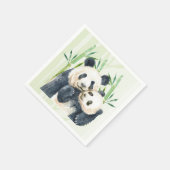 Aquarellbären Panda Bears Mama & Baby in Bamboo Serviette (Ecke)