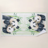 Aquarellbären Panda Bears Mama & Baby in Bamboo Strandtuch (Vorderseite)