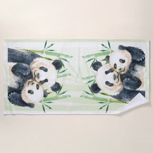 Aquarellbären Panda Bears Mama & Baby in Bamboo Strandtuch (Vorderseite)