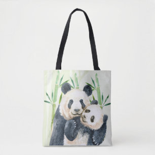 Aquarellbären Panda Bears Mama & Baby in Bamboo Tasche