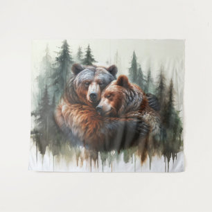 Aquarellbären Rustikale Wildnis Foto Hintergrund Wandteppich
