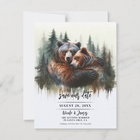 Aquarellbären Rustikale Wildnis Save the Date Einladung (Vorderseite)