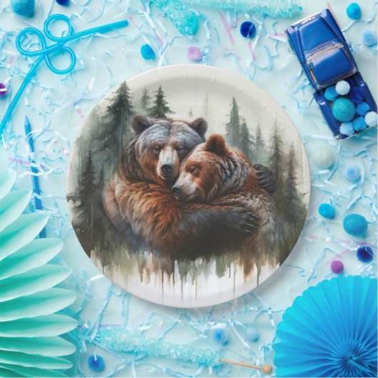 Aquarellbären Rustikale Wildnishochzeit Pappteller (Party)