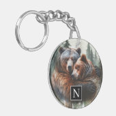 Aquarellbären Rustikale Wildnishochzeit Schlüsselanhänger (Vorderseite links)