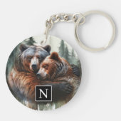 Aquarellbären Rustikale Wildnishochzeit Schlüsselanhänger (Rückseite)