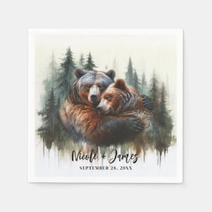 Aquarellbären Rustikale Wildnishochzeit Serviette