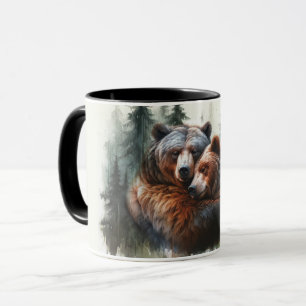 Aquarellbären Rustikale Wildnishochzeit Tasse