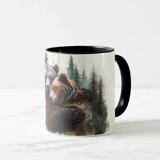 Aquarellbären Rustikale Wildnishochzeit Tasse (VorderseiteRechts)