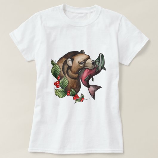 Aquarellbären und Lachsfische T-Shirt (Design vorne)