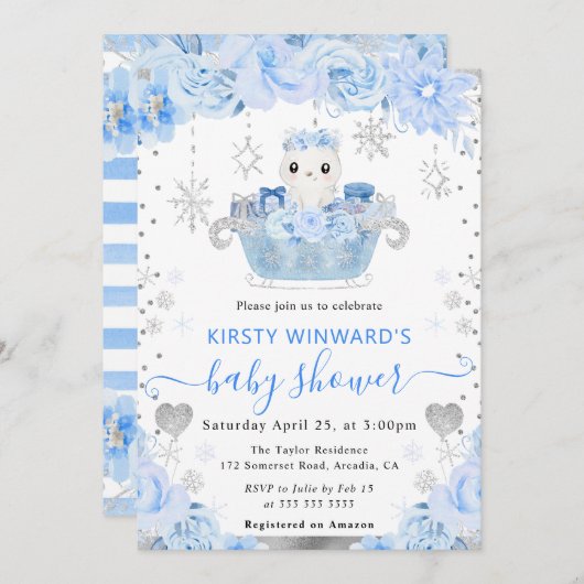 Aquarellbärendusche Einladung (Vorne/Hinten)