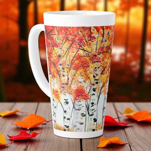 Aquarellbärten fallen Herbst Orangen-Blätter Milchtasse