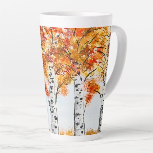 Aquarellbärten fallen Herbst Orangen-Blätter Milchtasse (Rechte Ecke)