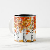 Aquarellbärten fallen Herbst Orangen-Blätter Zweifarbige Tasse (Vorderseite Links)