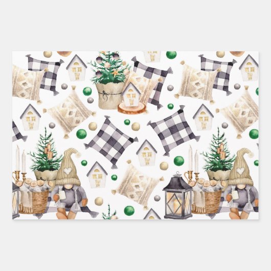 Aquarellbauernhaus Gnome Muster Geschenkpapier Set (Vorderseite 2)