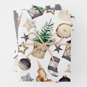 Aquarellbauernhaus Gnome Muster Geschenkpapier Set