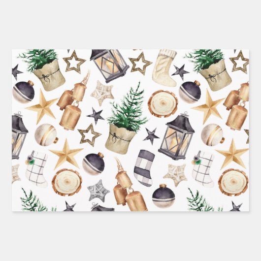 Aquarellbauernhaus Gnome Muster Geschenkpapier Set (Vorderseite)