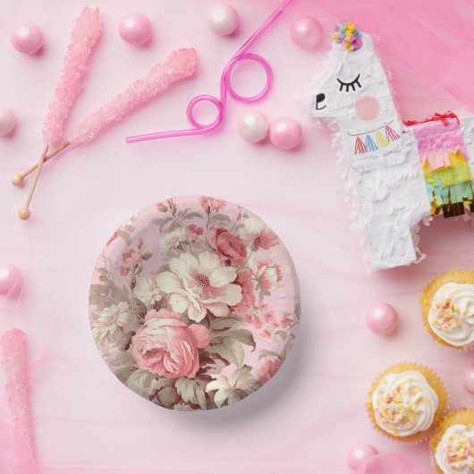 Aquarellbauernhof Pink Roses & White Cosmos Pappteller (Party)