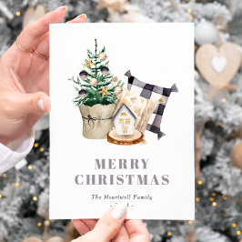 Aquarellbauernhof Rustikales Weihnachtsfest Feiertagspostkarte