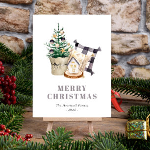 Aquarellbauernhof Rustikales Weihnachtsfest Feiertagspostkarte