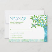 Aquarellbaum Aquamarin Grüner Bat Mitzvah UAWG RSVP Karte (Vorderseite)