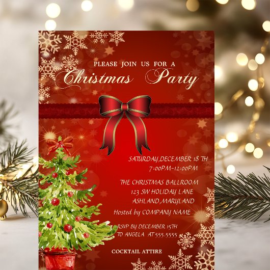 Aquarellbaum, Bow Corporate Christmas Party Einladung