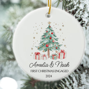Aquarellbaum Erstes Weihnachtsfest Verlobt Keramik Ornament