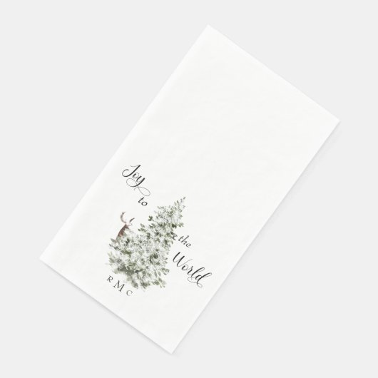 Aquarellbaum Hirschfreude an der Weltmonogramm Serviette (Ecke)