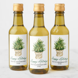 Aquarellbaum Kalligraphie Tinte Minimalistischer U Weinetikett