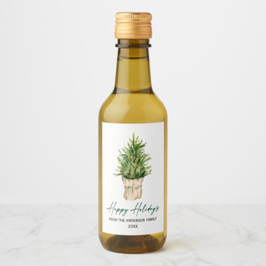 Aquarellbaum Kalligraphie Tinte Minimalistischer U Weinetikett (Vorderseite)