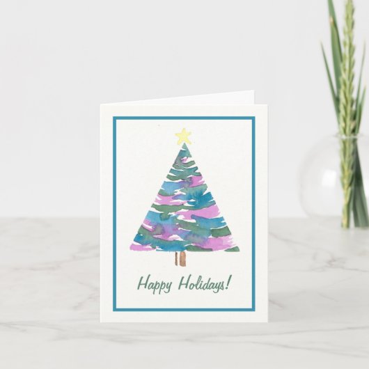 Aquarellbaum-Karte - Happy Holidays Karte (Vorderseite)