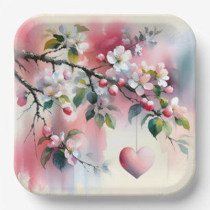 Aquarellbaum mit Herz Pappteller