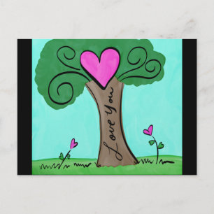 Aquarellbaum mit Herz und Blume Liebe Postkarte