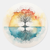 Aquarellbaum Runder Aufkleber (Vorderseite)