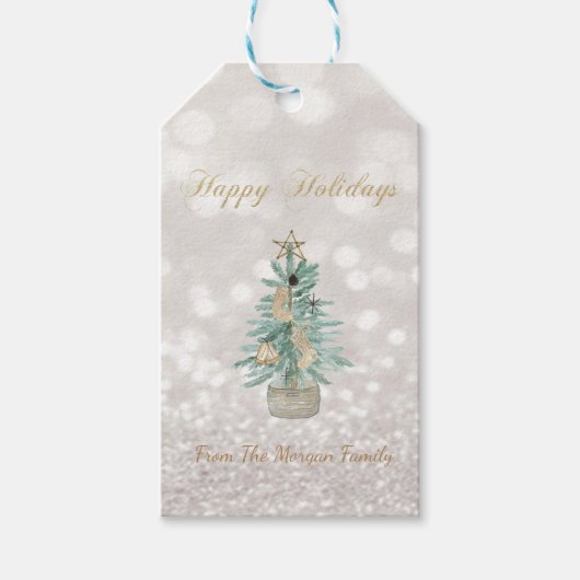 Aquarellbaum, Star Glitzer Bokeh Geschenkanhänger (Vorderseite)