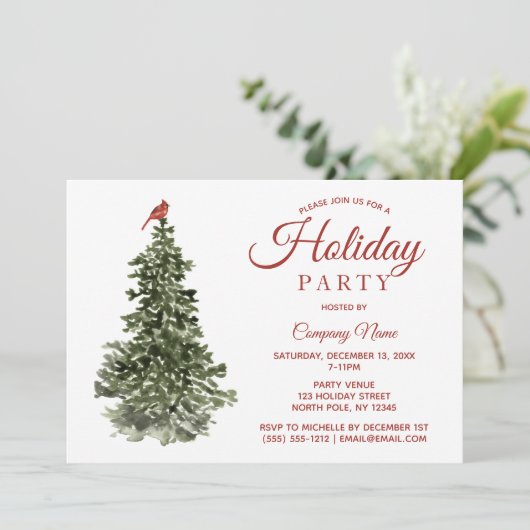 Aquarellbaum und Kardinal Feiertag Einladung (Stehend Vorderseite)