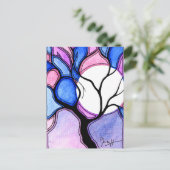 Aquarellbaum und Mond - Blau und Rosa Postkarte (Stehend Vorderseite)