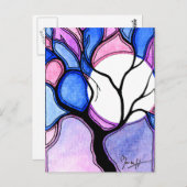 Aquarellbaum und Mond - Blau und Rosa Postkarte (Vorne/Hinten)