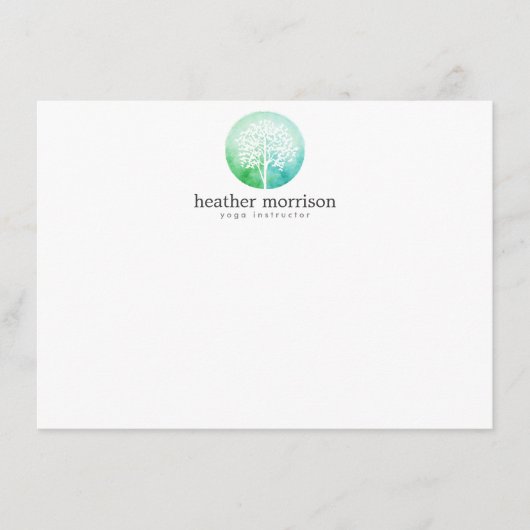 Aquarellbaum Yoga und Wellness Flat Notecard Mitteilungskarte (Vorderseite)