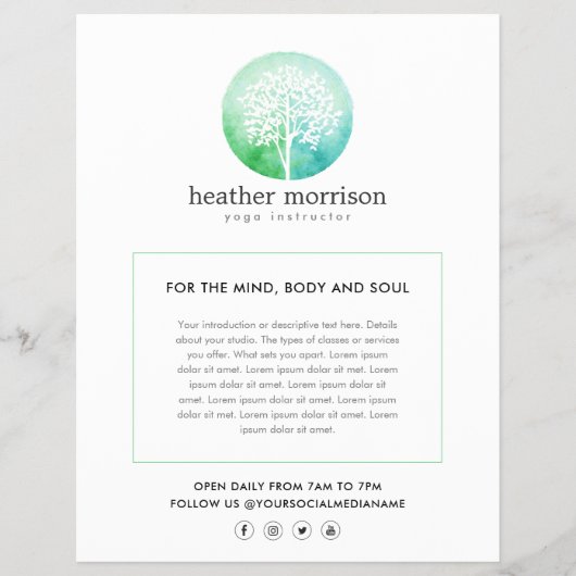 Aquarellbaum Yoga und Wellness Flyer (Vorne)