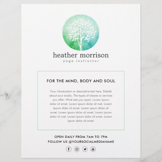 Aquarellbaum Yoga und Wellness Flyer (Vorne)