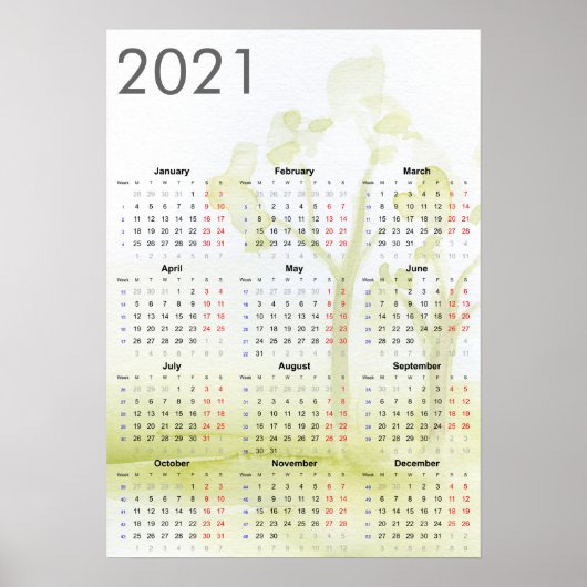 Aquarellbäume 2021 Poster (Vorne)
