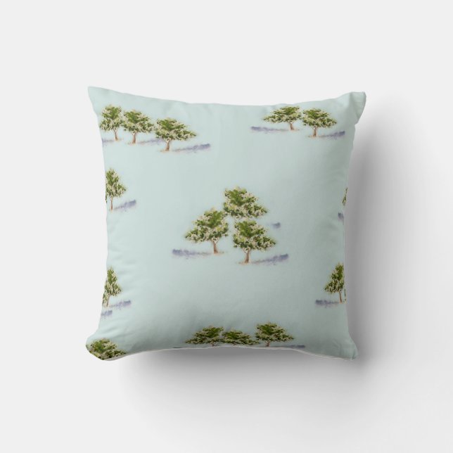 Aquarellbäume auf Kissen mit Throw (Vorderseite)