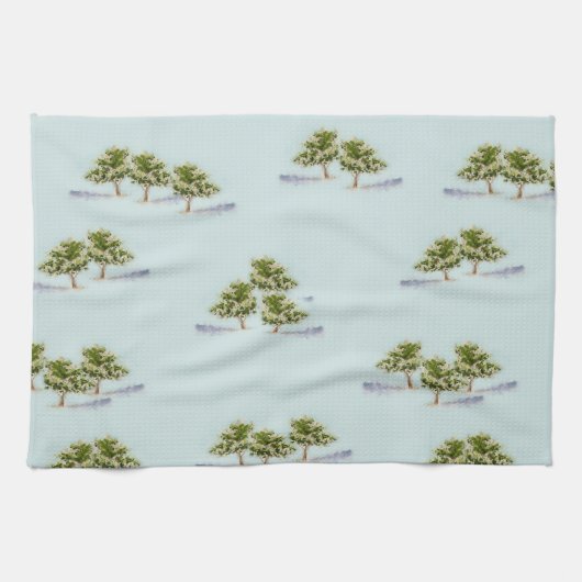 Aquarellbäume auf Teetüchern Geschirrtuch (Horizontal)