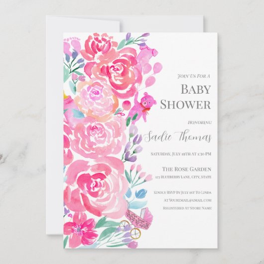 Aquarellbäume, Bären- und Babyartikel Kinderdusche Einladung (Vorderseite)