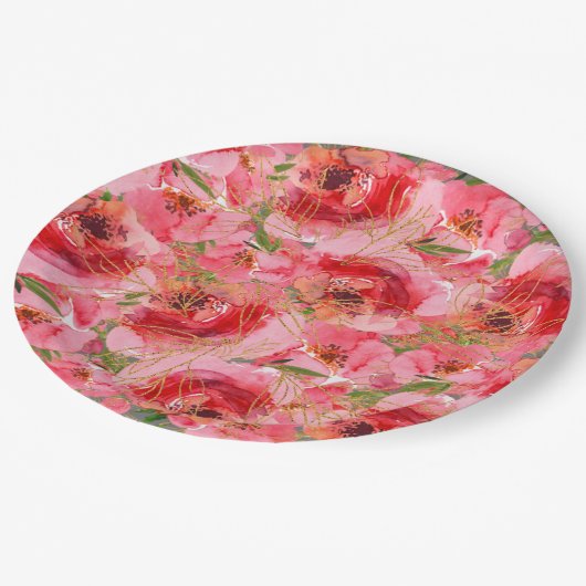 Aquarellbäume Blumenbäume Brautparty Pappteller (Schrägansicht)