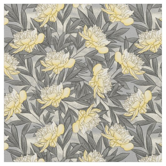 Aquarellbäume Blumenmuster Gelb | Grau Stoff (Nahaufnahme)
