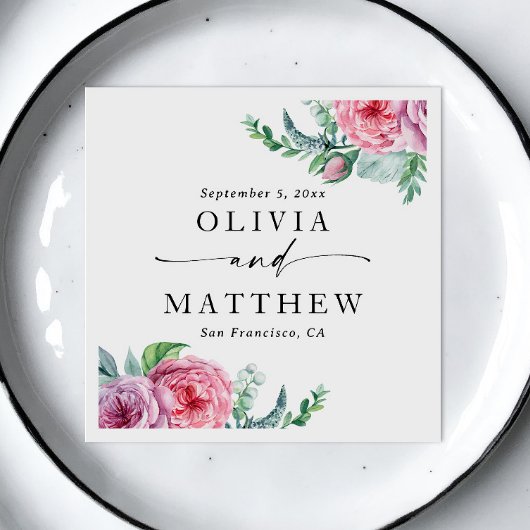 Aquarellbäume. Elegante Hochzeit mit Blumen Serviette