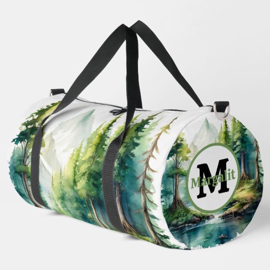Aquarellbäume Landschaft Fluss Grosser Duffle Bag (Linke Ecke)