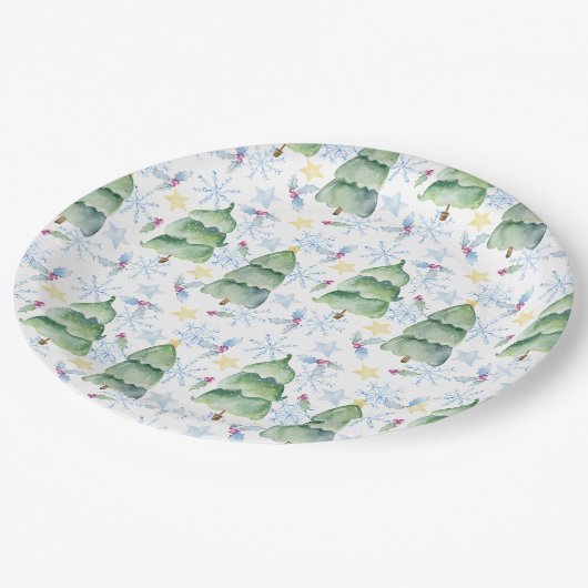 Aquarellbäume Pappteller (Schrägansicht)