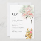 Aquarellbäume & Pink Pony Baby Dusche Einladung (Vorderseite)